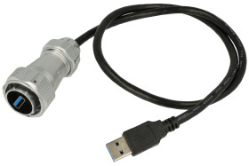 Wtyk; USB 3.0; WY24JUSB3.0TE-1.0M; na przewód; proste; srebrno-czarny; skręcane; złocone; IP67; stop cynku chromowany; Weipu; Ro
