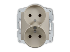 MINI Mechanizm gniazda podwójnego do ramki z uziemieniem 2x(2P+Z) (bez przesłon torów prądowych) taupe 60MGPR-2z KARLIK