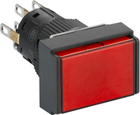 Pushbutton switch, illuminable, latching, 2 Form C (NO/NC), waistband rectangular, red, front ring black, mounting Ø 16 mm, XB6E