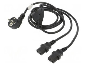 CA-C13C13CC-0018BK Kabel CEE 7/7 (E/F) wtyk kątowy,IEC C13 żeński x2 PVC Dł: 2m