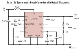 15V, 2.5A Synchronous Step-Up DC/DC Converter with Output Disconnect