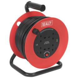 Sealey CR22525 Cable Reel 25mtr 4 x 230V 2.5mm&#xB2; Heavy-duty Thermal Trip