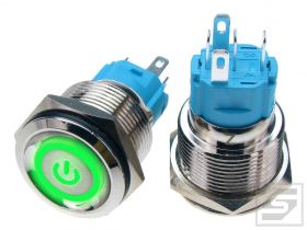 Przycisk LB19BP/LED:G 9-24VDC POWER zielony; 19mm; bistabilny; 3A/250V