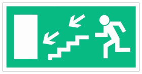 ZNAK - AC018 Wyjście ewakuacyjne w lewo schodami w dół 30 x 15 cm TS - Płyta TD foto.