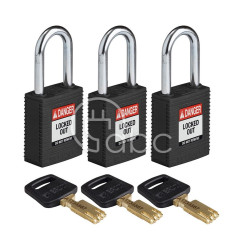 Kłódka LOTO SafeKey nylonowa, szekla stalowa 38 mm, czarna (3 szt.), 150294