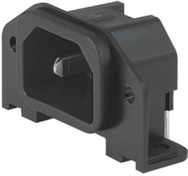 Panel plug C14, 3 pole, screw mounting, PCB connection, black, GSP1.9103.1