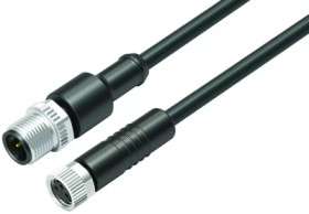 Sensor actuator cable, cable plug, straight to cable socket, straight, 3 pole, 1 m, PUR, black, 4 A, 77 3429 3406 50003-0100