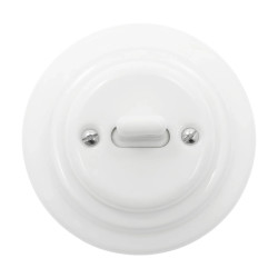 Włącznik światła pojedynczy dwubiegunowy dźwigniowy ceramiczny, okrągły z ramką, podtynkowy biały Ceramic Loft