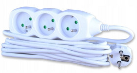 Przedłużacz elektryczny z uziemieniem 3x gniazdka, przewód 5m