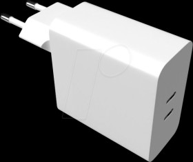 FIXC65-2C-WH USB charger, 65W, 5-20 V, 3 A, 2x USB-C PD 3.0, white