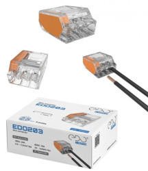 Szybkozłączka instalacyjna do przewodów sztywnych maks. 2.5mm² 3-przew. EDO203 100 szt.