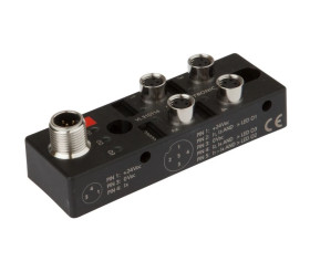 Moduł logiczny 27x88x31mm AND 2x2x 10-30V DC -30-85 stC złącze M8 żeńskie 3-pinowe złącze M12 męskie 5-pinowe IP67 VL310114