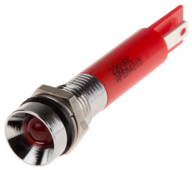 Lampka kontrolna do montażu panelowego 220V ac, czerwona 8mm LED Chrom RS PRO