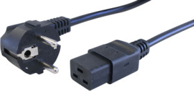 Device connection cable, Europe, plug type E + F, angled on C19 socket, straight, H05Z1Z1-F3G1.5 mm², black, 3 m, VII-H05Z1Z1F3G