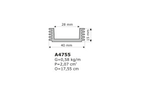 Radiator; A4755; 0,58kg/m; U; 40mm; 15mm; Kęty