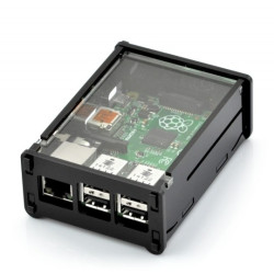 Obudowa Raspberry Pi Model 3B+/3B/2B czarno-przezroczysta z klapką