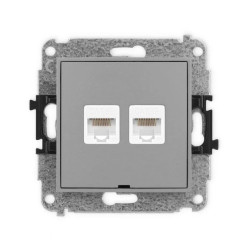 ICON Mechanizm gniazda komputerowego podwójnego 2xRJ45, kat. 5e, 8-stykowy, bez pola opisowego szary mat 27IGKBO-2