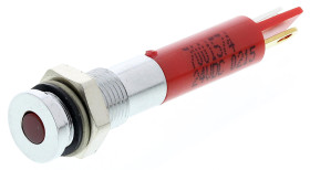 Lampka kontrolna do montażu panelowego 24V dc, czerwona 6mm LED Chrom Końcówka lutownicza RS PRO
