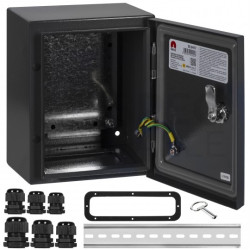 Obudowa hermetyczna rozdzielnica metalowa z płytą montażową 250x200x150mm IP65 natynkowa czarna NEKU
