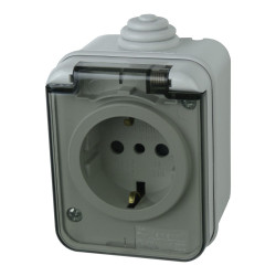 Gniazdo pojedyncze schuko natynkowe IP44 szare M-L 1592