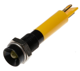Lampka kontrolna do montażu panelowego 12V dc, Żółta 6mm LED Czarny Końcówka lutownicza RS PRO