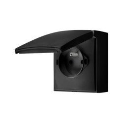 Simon Aquaclick Gniazdo IP44, pojedyncze z uziem., szybkozłącza, klapka w kolorze czarny ACGZ1C/49