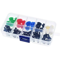 Zestaw mikro przełączników tact switch 12x12x7.3mm z kolorowymi nakładkami 25 sztuk