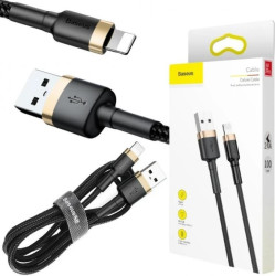 KABEL USB-A - Lightning / iPhone Baseus Cafule CALKLF-BV1 100cm Apple 2.4A CZARNO-ZŁOTY W OPLOCIE