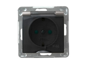 IMPRESJA Gniazdo hermetyczne z uziemieniem schuko IP-44 z przesłonami torów prądowych wieczko przezroczyste tytan GPH-1YSP/m/23/