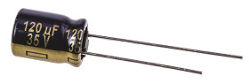 Kondensator 120μF 35V dc Radialny, Otwór przelotowy Panasonic roztaw: 3.5mm 8 (Dia.) x 11.5mm