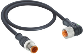 Sensor actuator cable, M12-cable plug, straight to M12-cable socket, angled, 3 pole, 5 m, PUR, black, 4 A, 1210 1206 03 L1 300 5