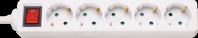 Socket strip, 5-way, 1.4 m, with switch, white