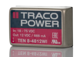 Przetwornica DC-DC, 8W, Uwe 18 → 75 V DC, Uwy 12V dc, Iwy 666mA Tak, TRACOPOWER Nie