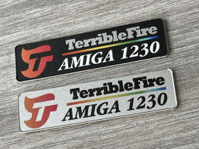 Amiga 1230 'TerribleFire' badges 0.5mm thick