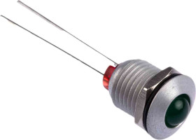 Lampka kontrolna do montażu panelowego 2.2V dc, zielona 8mm LED Chrom Wyprowadzenia Bulgin