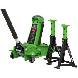 Sealey 3015CXHV Trolley Jack 3tonne Super Rocket Lift &amp; Axle Stand (Pair) 3tonne