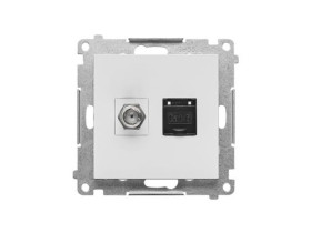 SIMON 55 Gniazdo antenowe typu „F” + RJ45 kat.6 jasnoszary mat TASFRJ45.01/114 KONTAKT SIMON