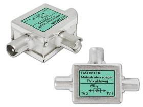 Rozdzielacz Splitter antenowy RTV IEC na 2 TV niskostratny zielony BADMOR