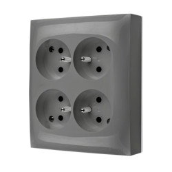 Simon Aquaclick Gniazdo IP20, 4-krotne z uziem., szybkozłącza, szary ACGZN4C/16