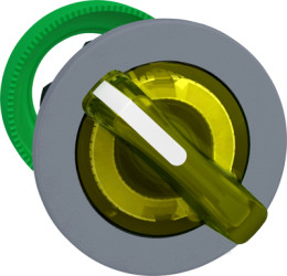 Toggle switch, 2 positions, illuminable, latching, waistband round, yellow, front ring gray, 90°, mounting Ø 30.5 mm, ZB5FK1283C