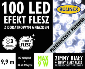 Kurtyna świetlna zewnętrzna FLESZ 100 LED LAMPKI z gn. i zasilaczem biały/flesz 9,9m dł+3m, łącz. max 3kpl 230V 9W IP44 13-134