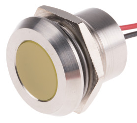 Lampka kontrolna do montażu panelowego 12V dc, Żółta 22mm LED Wyprowadzenia RS PRO