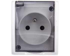 Simon Aquarius Gniazdo hermetyczne pojedyncze z/u IP54 z przesłoną torów i klapką dymną białe AQGZ1z/11a
