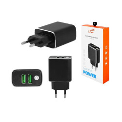 Ładowarka USB siec. 3A 2xUSB ALU Czarna