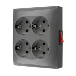 Simon Aquaclick Gniazdo IP20, Schuko, 4-krotne, z wbudowanym wyłącznikiem szary ACGSZN4W1/16