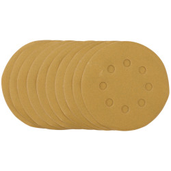 Draper 58340 Gold Sand. Discs-Hook&amp;Loop 125mm 240Grit 8 Dust Extract Holes 10Pc