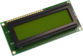 Alphanumeric display, 2 x 16 character, STN yellow/green, viewing area: 61 x 15.8 mm, DEM 16217 SYH-LY