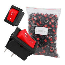 100x Przełącznik Kołyskowy Bistabilny KCD1 Czerwony Mat 21x15mm Przełącznik