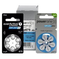 60 x baterie do aparatów słuchowych Power One Implant Plus 675 + 6 x everActive Implant HD 675