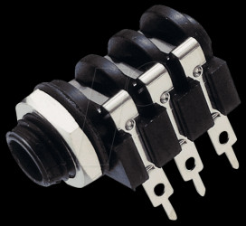 Jack socket, 6.3 mm stereo, PCB with switch contact